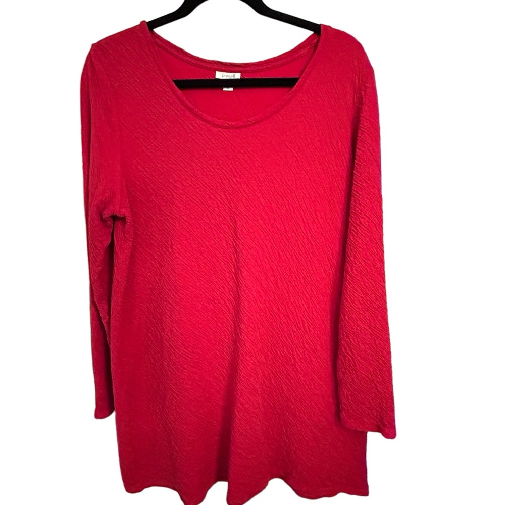 J. Jill Pure Jill Red Textured Cotton Long Sleeve Tunic Top Size Medium